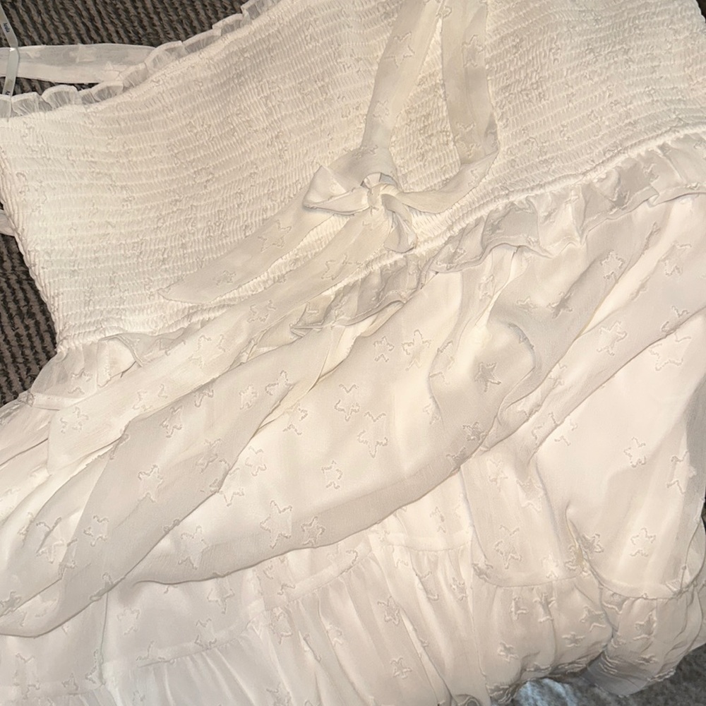 Arula White Stars Pleated Bottom tie straps dress